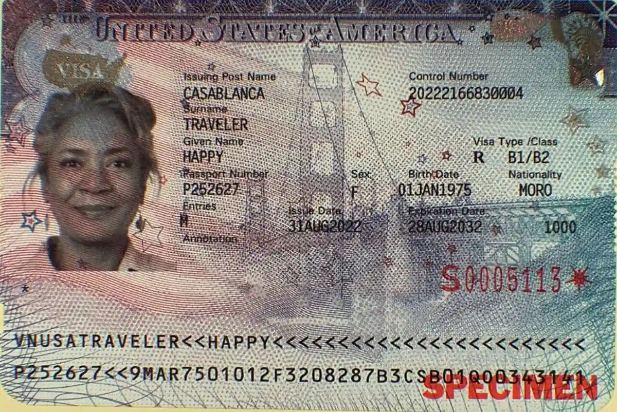 Muestra oficial de la visa de Estados Unidos emitida desde noviembre de 2022